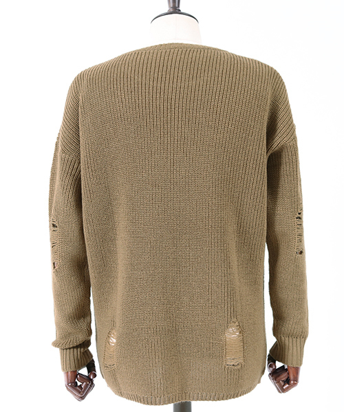 Jih Nunc（ジーヌンク）の「mn1839-クラッシュ加工ローゲージニットプルオーバー（ニット/セーター・メンズ・ブラック/ベージュ/カーキ/チャコール・S/M/L）」の5枚目の写真