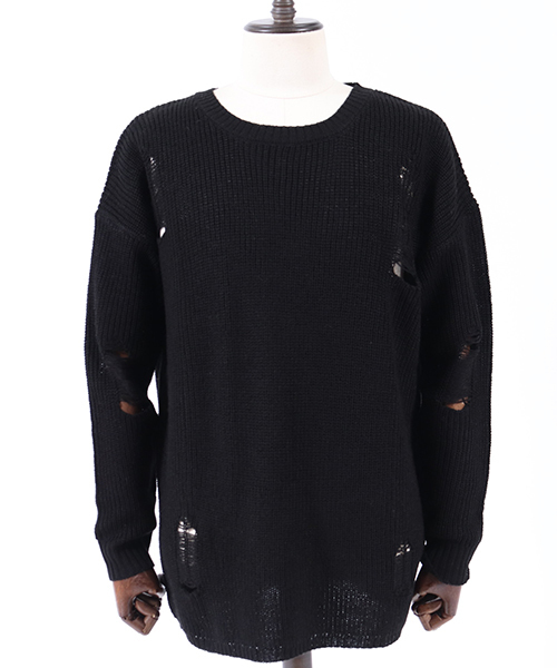 Jih Nunc（ジーヌンク）の「mn1839-クラッシュ加工ローゲージニットプルオーバー（ニット/セーター・メンズ・ブラック/ベージュ/カーキ/チャコール・S/M/L）」の18枚目の写真