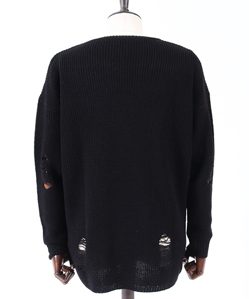 Jih Nunc（ジーヌンク）の「mn1839-クラッシュ加工ローゲージニットプルオーバー（ニット/セーター・メンズ・ブラック/ベージュ/カーキ/チャコール・S/M/L）」の8枚目の写真