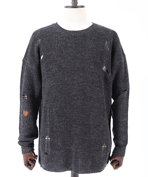 Jih Nunc（ジーヌンク）の「mn1839-クラッシュ加工ローゲージニットプルオーバー（ニット/セーター・メンズ・ブラック/ベージュ/カーキ/チャコール・S/M/L）」の20枚目の写真