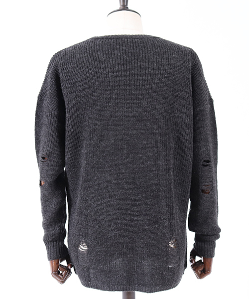 Jih Nunc（ジーヌンク）の「mn1839-クラッシュ加工ローゲージニットプルオーバー（ニット/セーター・メンズ・ブラック/ベージュ/カーキ/チャコール・S/M/L）」の13枚目の写真