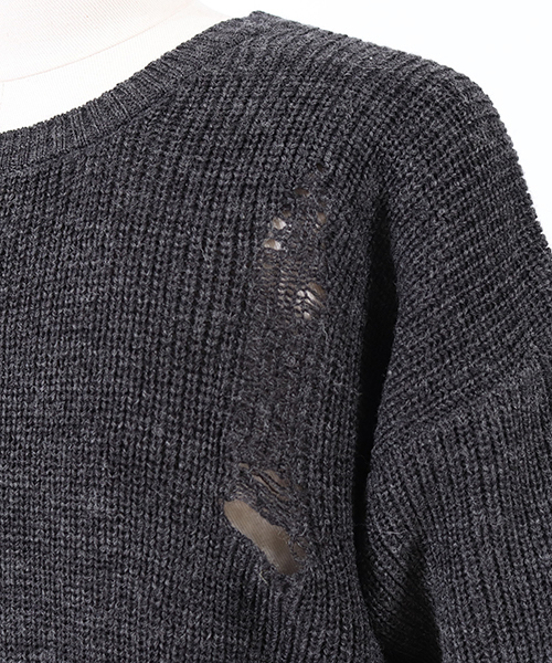 Jih Nunc（ジーヌンク）の「mn1839-クラッシュ加工ローゲージニットプルオーバー（ニット/セーター・メンズ・ブラック/ベージュ/カーキ/チャコール・S/M/L）」の16枚目の写真