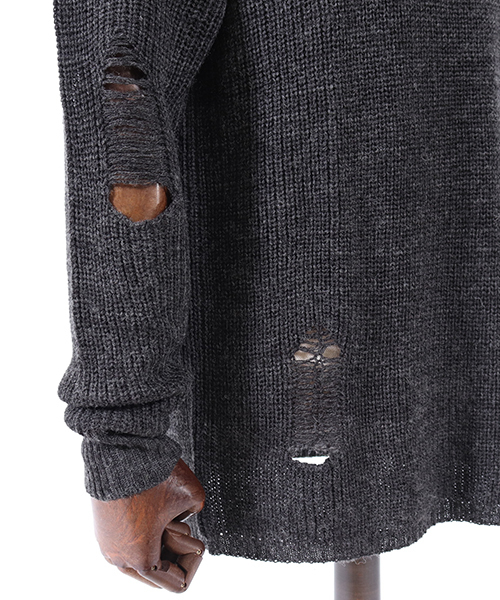 Jih Nunc（ジーヌンク）の「mn1839-クラッシュ加工ローゲージニットプルオーバー（ニット/セーター・メンズ・ブラック/ベージュ/カーキ/チャコール・S/M/L）」の6枚目の写真