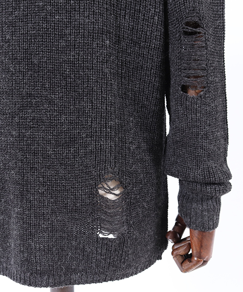 Jih Nunc（ジーヌンク）の「mn1839-クラッシュ加工ローゲージニットプルオーバー（ニット/セーター・メンズ・ブラック/ベージュ/カーキ/チャコール・S/M/L）」の19枚目の写真