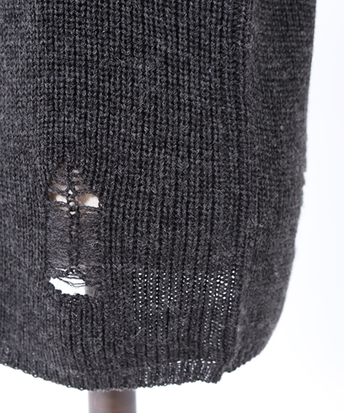 Jih Nunc（ジーヌンク）の「mn1839-クラッシュ加工ローゲージニットプルオーバー（ニット/セーター・メンズ・ブラック/ベージュ/カーキ/チャコール・S/M/L）」の9枚目の写真