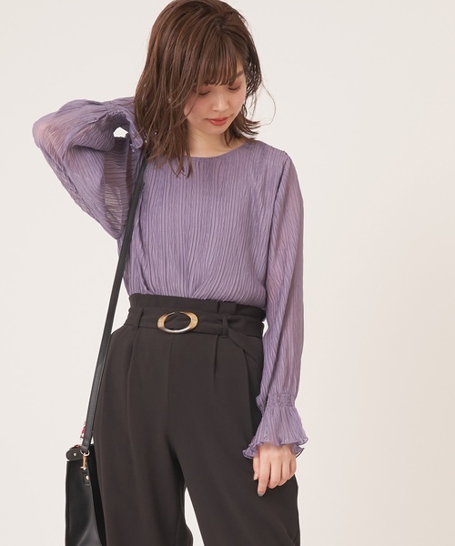 natural couture（ナチュラルクチュール）の「キャンディースリーブプリーツブラウス（シャツ/ブラウス・レディース・ブラック/パープル/オフホワイト/ピンク/ミント・FREE）」の5枚目の写真