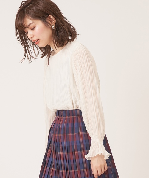 natural couture（ナチュラルクチュール）の「キャンディースリーブプリーツブラウス（シャツ/ブラウス・レディース・ブラック/パープル/オフホワイト/ピンク/ミント・FREE）」の8枚目の写真