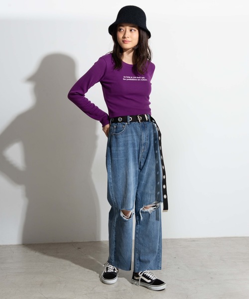 WEGO（ウィゴー）の「WEGO/ダメージストレートデニムパンツ（デニムパンツ・レディース・インディゴブルー/コバルトブルー・SMALL/MEDIUM/LARGE）」の6枚目の写真