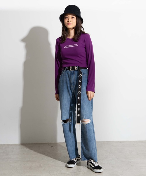 WEGO（ウィゴー）の「WEGO/ダメージストレートデニムパンツ（デニムパンツ・レディース・インディゴブルー/コバルトブルー・SMALL/MEDIUM/LARGE）」の7枚目の写真