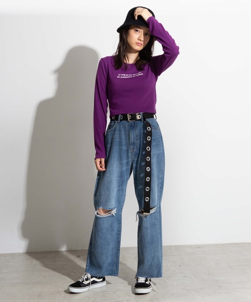 WEGO（ウィゴー）の「WEGO/ダメージストレートデニムパンツ（デニムパンツ・レディース・インディゴブルー/コバルトブルー・SMALL/MEDIUM/LARGE）」の8枚目の写真