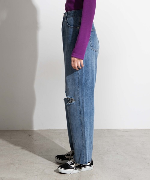 WEGO（ウィゴー）の「WEGO/ダメージストレートデニムパンツ（デニムパンツ・レディース・インディゴブルー/コバルトブルー・SMALL/MEDIUM/LARGE）」の10枚目の写真