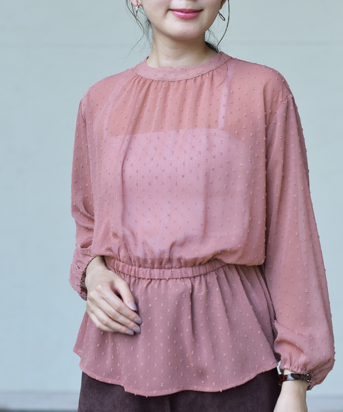 rps（アールピーエス）の「楊柳ドットペプラムブラウス（シャツ/ブラウス・レディース・ブラック/ピンク/アイボリー・M）」の3枚目の写真