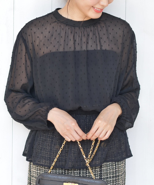 rps（アールピーエス）の「楊柳ドットペプラムブラウス（シャツ/ブラウス・レディース・ブラック/ピンク/アイボリー・M）」の2枚目の写真