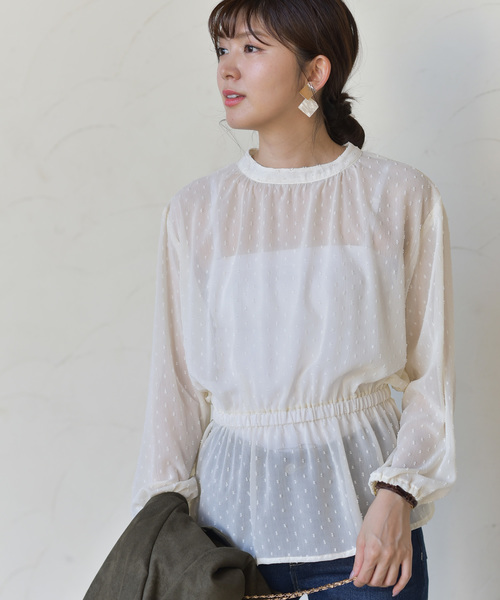 rps（アールピーエス）の「楊柳ドットペプラムブラウス（シャツ/ブラウス・レディース・ブラック/ピンク/アイボリー・M）」の6枚目の写真