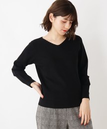 【S-LLまで】洗えるモチモチスカラップVネックプルオーバー