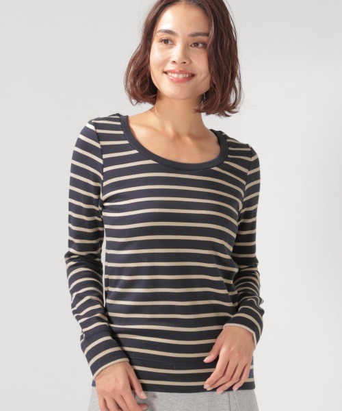BAYFLOW（ベイフロー）の「ストレッチスムースCネックT（Tシャツ/カットソー・レディース・ブラック/ベージュ/オフホワイト/カーキ/その他1/その他2・SMALL/MEDIUM/LARGE）」の6枚目の写真