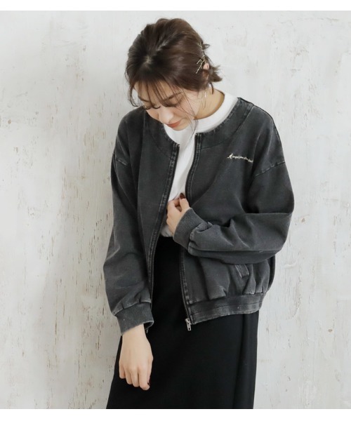 KANGOL(カンゴール)の「【KANGOL EXTRA COMFORT(カンゴール エクストラ コンフォート)】刺繍ロゴデニムブルゾン(ブルゾン)」|ブラック