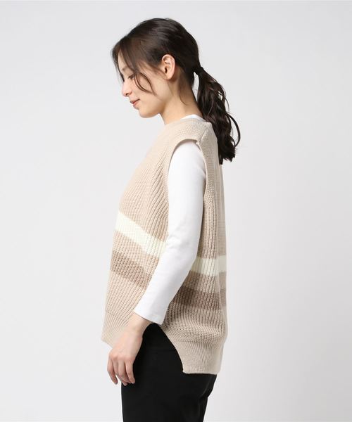 DING(ディング)の「DING/センターラインニットベスト(ベスト・レディース・ネイビー/ベージュ・FREE)」の13枚目の写真