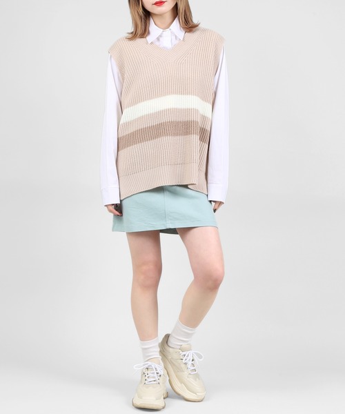 DING(ディング)の「DING/センターラインニットベスト(ベスト・レディース・ネイビー/ベージュ・FREE)」の3枚目の写真