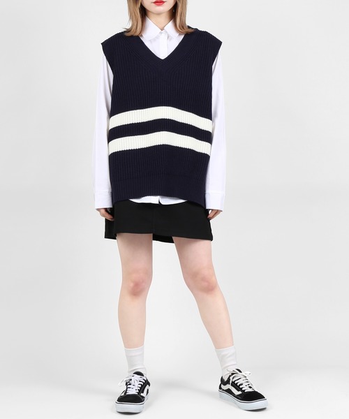 DING(ディング)の「DING/センターラインニットベスト(ベスト・レディース・ネイビー/ベージュ・FREE)」の12枚目の写真