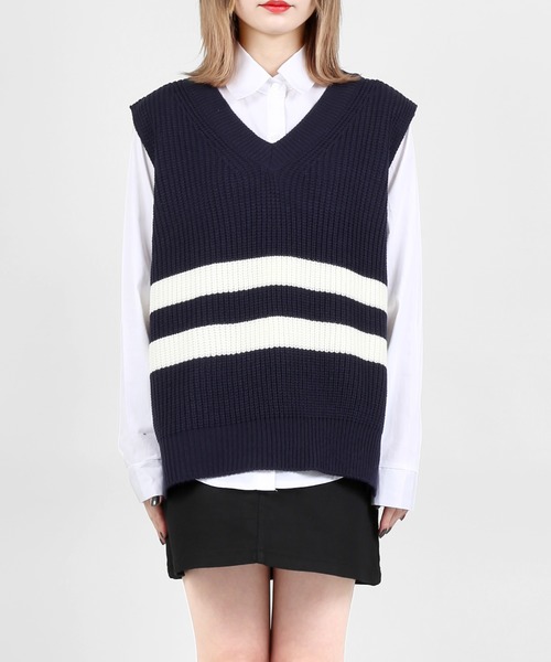 DING(ディング)の「DING/センターラインニットベスト(ベスト・レディース・ネイビー/ベージュ・FREE)」の9枚目の写真