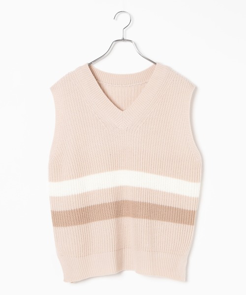 DING(ディング)の「DING/センターラインニットベスト(ベスト・レディース・ネイビー/ベージュ・FREE)」の7枚目の写真