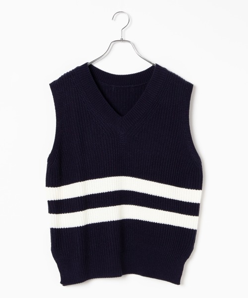 DING(ディング)の「DING/センターラインニットベスト(ベスト・レディース・ネイビー/ベージュ・FREE)」の8枚目の写真
