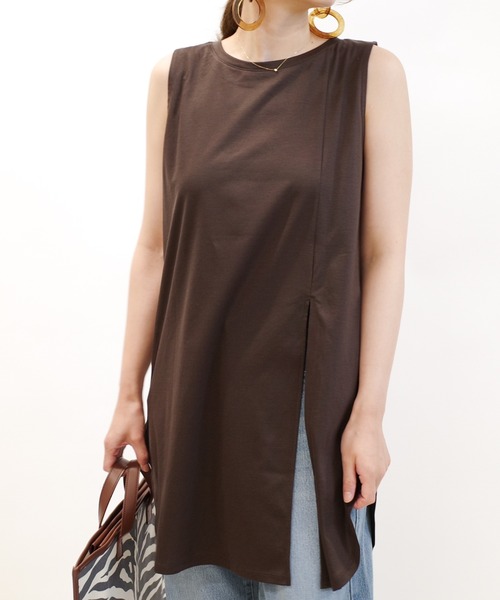 DouDou（ドゥドゥ）の「前後2WAYロングタンクAW（Tシャツ/カットソー・レディース・ライトグレー/ダークブラウン/オフホワイト/グレイッシュベージュ・FREE）」の3枚目の写真