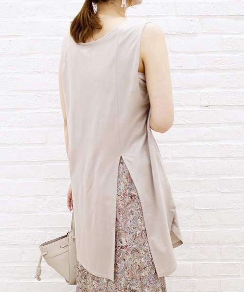 DouDou（ドゥドゥ）の「前後2WAYロングタンクAW（Tシャツ/カットソー・レディース・ライトグレー/ダークブラウン/オフホワイト/グレイッシュベージュ・FREE）」の4枚目の写真