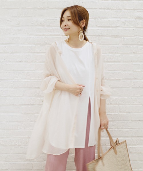 DouDou（ドゥドゥ）の「前後2WAYロングタンクAW（Tシャツ/カットソー・レディース・ライトグレー/ダークブラウン/オフホワイト/グレイッシュベージュ・FREE）」の12枚目の写真