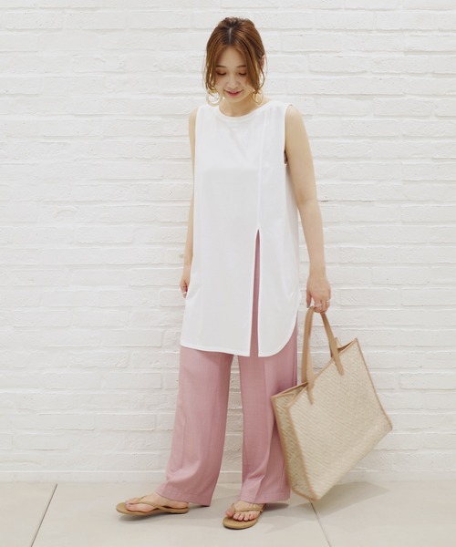 DouDou（ドゥドゥ）の「前後2WAYロングタンクAW（Tシャツ/カットソー・レディース・ライトグレー/ダークブラウン/オフホワイト/グレイッシュベージュ・FREE）」の20枚目の写真