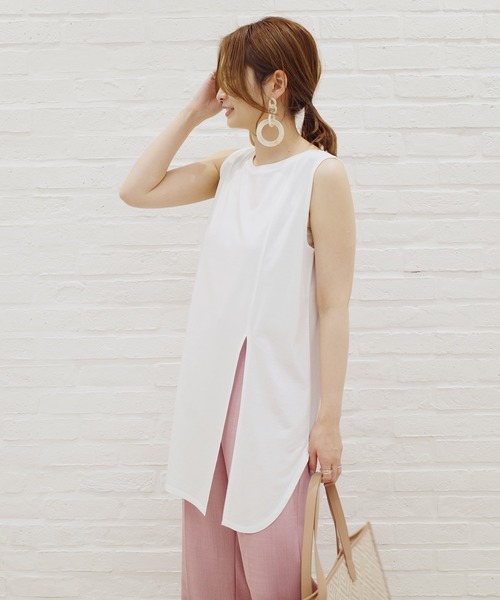 DouDou（ドゥドゥ）の「前後2WAYロングタンクAW（Tシャツ/カットソー・レディース・ライトグレー/ダークブラウン/オフホワイト/グレイッシュベージュ・FREE）」の13枚目の写真