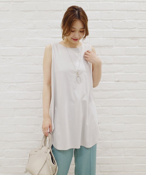 DouDou（ドゥドゥ）の「前後2WAYロングタンクAW（Tシャツ/カットソー・レディース・ライトグレー/ダークブラウン/オフホワイト/グレイッシュベージュ・FREE）」の8枚目の写真