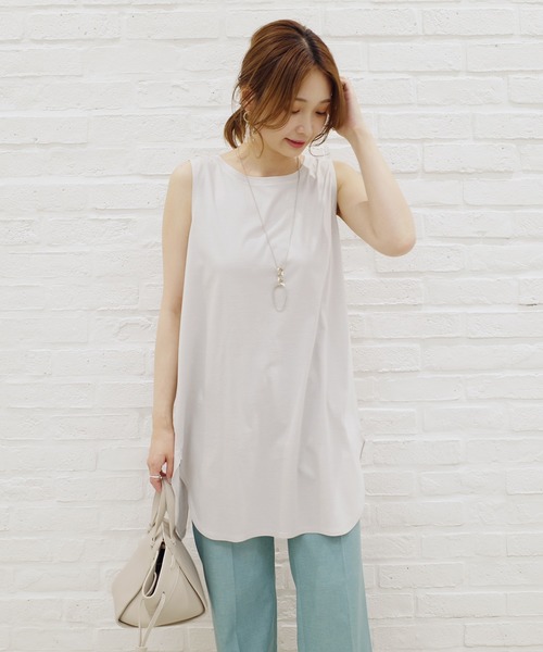 DouDou（ドゥドゥ）の「前後2WAYロングタンクAW（Tシャツ/カットソー・レディース・ライトグレー/ダークブラウン/オフホワイト/グレイッシュベージュ・FREE）」の22枚目の写真