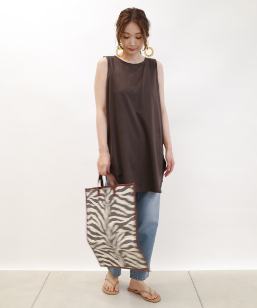 DouDou（ドゥドゥ）の「前後2WAYロングタンクAW（Tシャツ/カットソー・レディース・ライトグレー/ダークブラウン/オフホワイト/グレイッシュベージュ・FREE）」の16枚目の写真