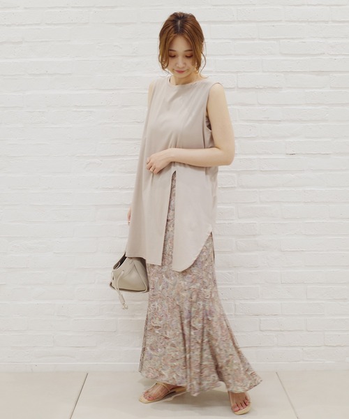 DouDou（ドゥドゥ）の「前後2WAYロングタンクAW（Tシャツ/カットソー・レディース・ライトグレー/ダークブラウン/オフホワイト/グレイッシュベージュ・FREE）」の10枚目の写真