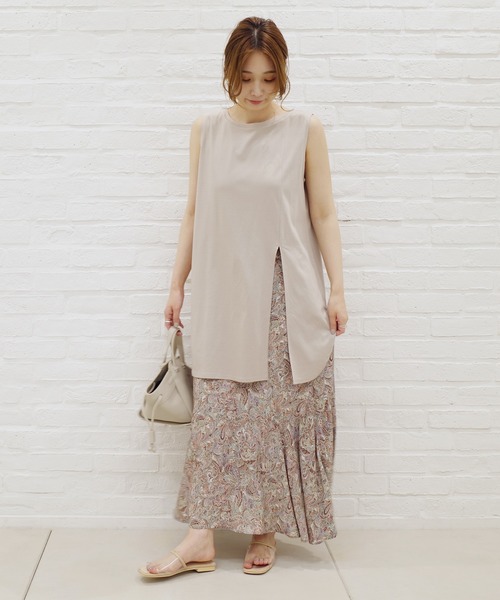 DouDou（ドゥドゥ）の「前後2WAYロングタンクAW（Tシャツ/カットソー・レディース・ライトグレー/ダークブラウン/オフホワイト/グレイッシュベージュ・FREE）」の17枚目の写真