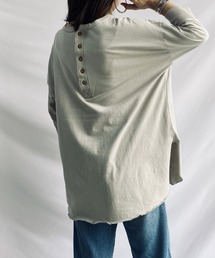 She's Closet（シーズクローゼット）の「バックヘンリーネック 無地 5分袖 ロング丈 オーバーサイズ チュニック（Tシャツ/カットソー・レディース）」