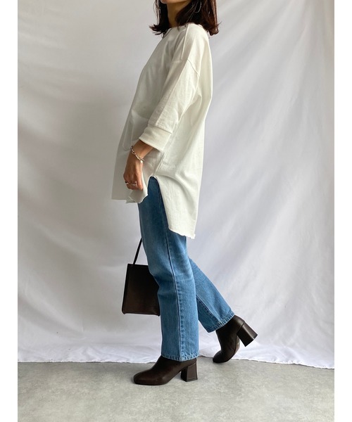 She's Closet(シーズクローゼット)の「バックヘンリーネック 無地 5分袖 ロング丈 オーバーサイズ チュニック(Tシャツ/カットソー・レディース・ホワイト/グレイッシュベージュ・FREE)」の18枚目の写真