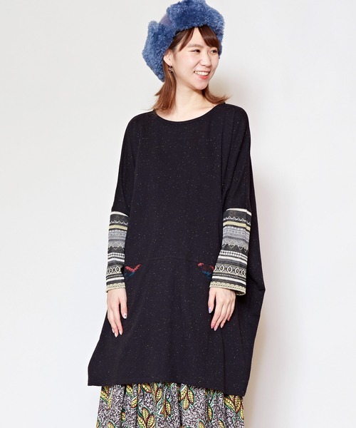 チャイハネ（チャイハネ）の「【チャイハネ】ネップヤーンカットソー ビッグシルエットワンピース（チュニック・レディース・ホワイト/ブラック/パープル/ブラウン・FREE）」の2枚目の写真