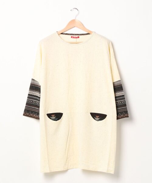 チャイハネ（チャイハネ）の「【チャイハネ】ネップヤーンカットソー ビッグシルエットワンピース（チュニック・レディース・ホワイト/ブラック/パープル/ブラウン・FREE）」の13枚目の写真