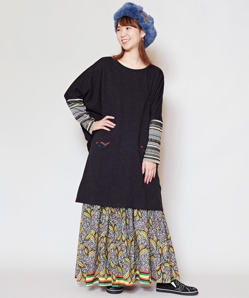 チャイハネ（チャイハネ）の「【チャイハネ】ネップヤーンカットソー ビッグシルエットワンピース（チュニック・レディース・ホワイト/ブラック/パープル/ブラウン・FREE）」の18枚目の写真