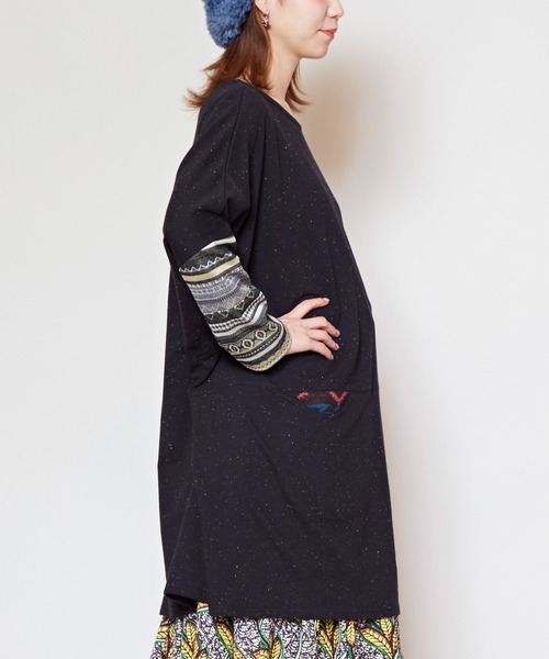 チャイハネ（チャイハネ）の「【チャイハネ】ネップヤーンカットソー ビッグシルエットワンピース（チュニック・レディース・ホワイト/ブラック/パープル/ブラウン・FREE）」の22枚目の写真