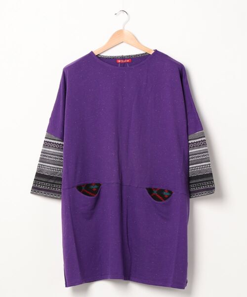 チャイハネ（チャイハネ）の「【チャイハネ】ネップヤーンカットソー ビッグシルエットワンピース（チュニック・レディース・ホワイト/ブラック/パープル/ブラウン・FREE）」の5枚目の写真