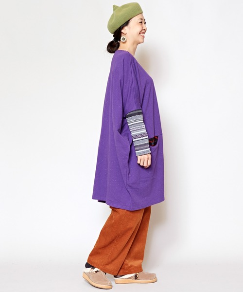 チャイハネ（チャイハネ）の「【チャイハネ】ネップヤーンカットソー ビッグシルエットワンピース（チュニック・レディース・ホワイト/ブラック/パープル/ブラウン・FREE）」の7枚目の写真