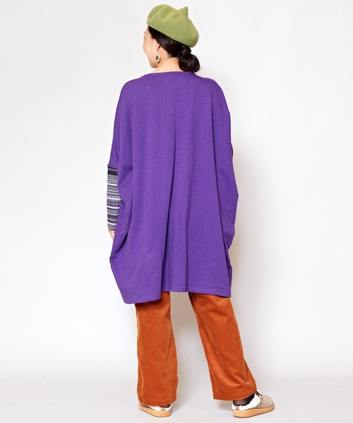 チャイハネ（チャイハネ）の「【チャイハネ】ネップヤーンカットソー ビッグシルエットワンピース（チュニック・レディース・ホワイト/ブラック/パープル/ブラウン・FREE）」の8枚目の写真