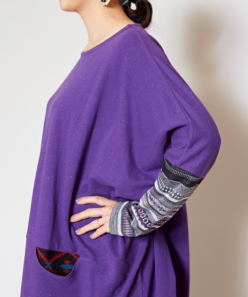 チャイハネ（チャイハネ）の「【チャイハネ】ネップヤーンカットソー ビッグシルエットワンピース（チュニック・レディース・ホワイト/ブラック/パープル/ブラウン・FREE）」の9枚目の写真