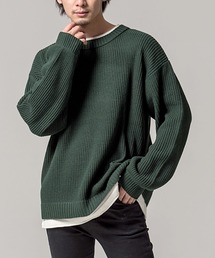 『CavariA/キャバリア』7G方畦ビッグシルエット長袖フェイクレイヤードニット