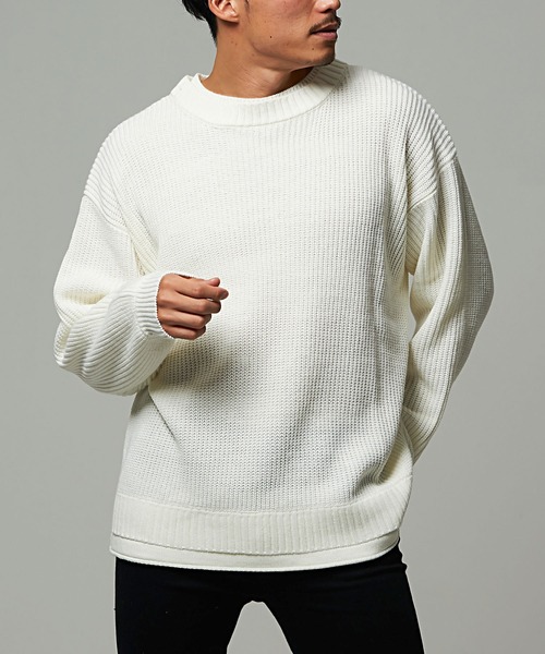 CavariA（キャバリア）の「『CavariA/キャバリア』7G方畦ビッグシルエット長袖フェイクレイヤードニット（ニット/セーター・メンズ・グレー/ホワイト/ブルー/ベージュ/キナリ/ブラック/グリーン/ブラウン/グリーン系/グレイッシュベージュ/ネイビー・M/L）」の20枚目の写真