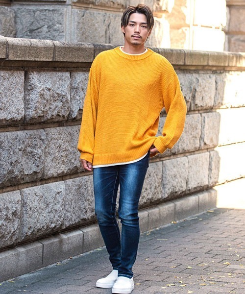 CavariA（キャバリア）の「『CavariA/キャバリア』7G方畦ビッグシルエット長袖フェイクレイヤードニット（ニット/セーター・メンズ・グレー/ホワイト/ブルー/ベージュ/キナリ/ブラック/グリーン/ブラウン/グリーン系/グレイッシュベージュ/ネイビー・M/L）」の16枚目の写真